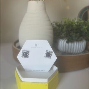 Geometric Silver and Purple Crystal Earrings